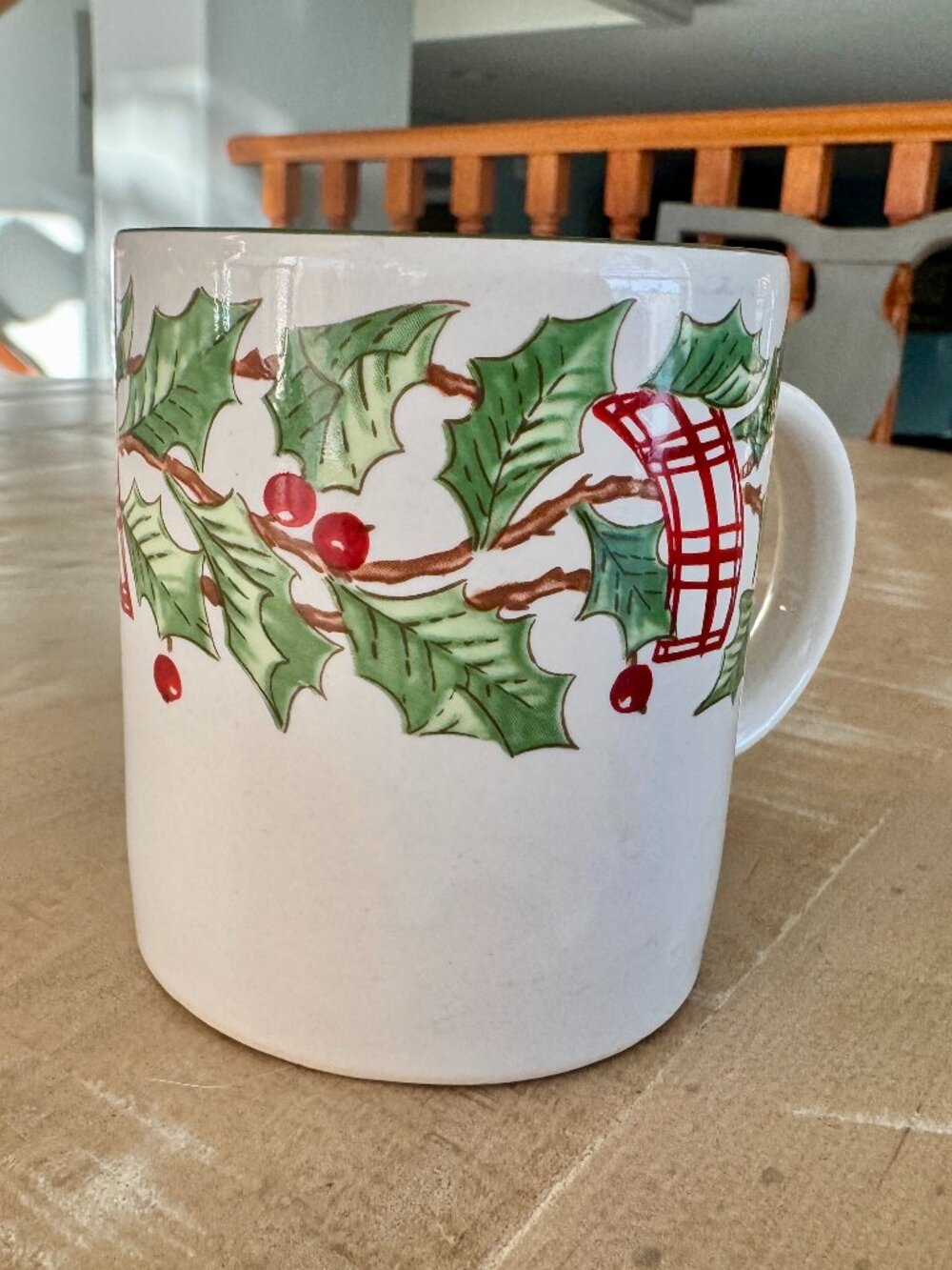 Vintage Mervyn's "Holiday Ribbon" Christmas Stoneware Coffee Mug